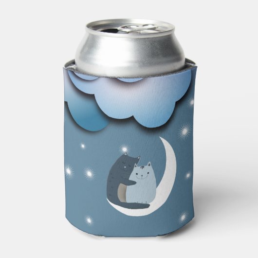 Cute Cats Cuddling on the Moon Art Blikjeskoeler (Blikje Voorkant)
