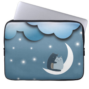 Cute Cats Cuddling on the Moon Art Laptop Sleeve
