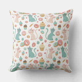 Cute Cats & Cupcakes Patroon - Kawaii Kitten Kunst Kussen