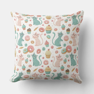Cute Cats & Cupcakes Patroon - Kawaii Kitten Kunst Kussen