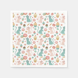Cute Cats & Cupcakes Patroon - Kawaii Kitten Kunst Servet