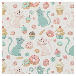 Cute Cats & Cupcakes Patroon - Kawaii Kitten Kunst Stof