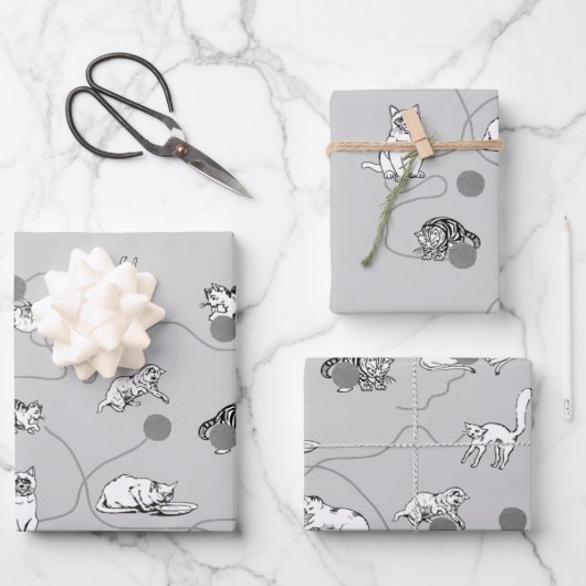 Cute Cats die spelen en het Naughty Pattern zijn Inpakpapier Vel (Voorkant)