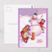 Cute Cats & Fabulous Snowman Paars  copy Briefkaart (Voorkant / Achterkant)