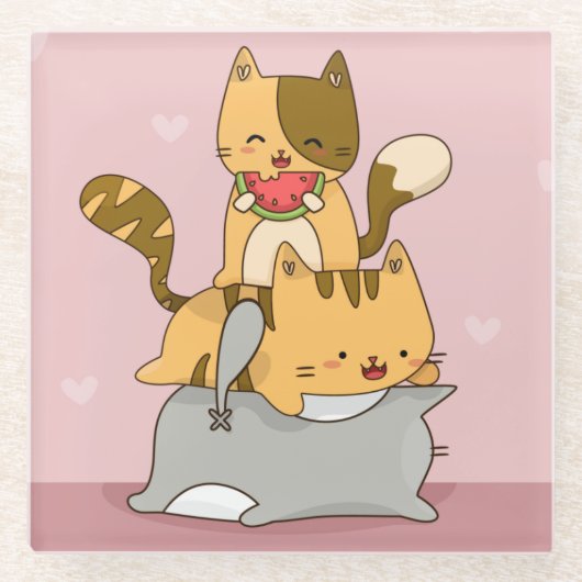 Cute Cats Glass Onderzetter (Voorkant)
