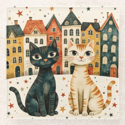 Cute Cats Glazen Onderzetter (Voorkant)