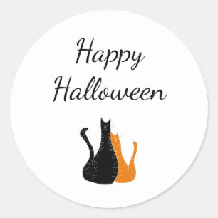 Cute Cats Happy Halloween Black Sinaasappel Ronde Sticker