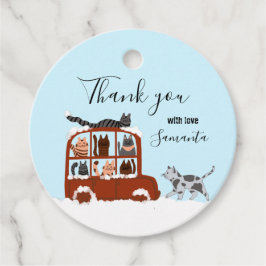 Cute Cats in car Winter Birthday Baby Gift Bedankjes Labels