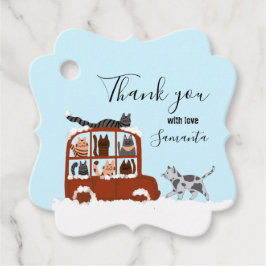 Cute Cats in car Winter Birthday Baby Gift Bedankjes Labels