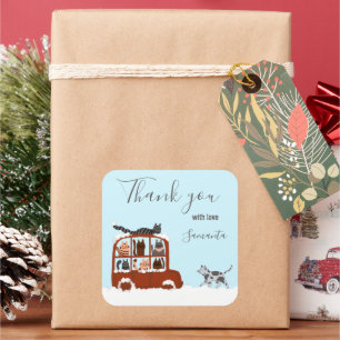 Cute Cats in car Winter Birthday Baby Gift Vierkante Sticker