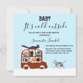 Cute Cats in car Winter Cold Baby Shower Kaart