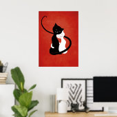 Cute Cats in Love Red Cat Lover Poster (Thuiskantoor)