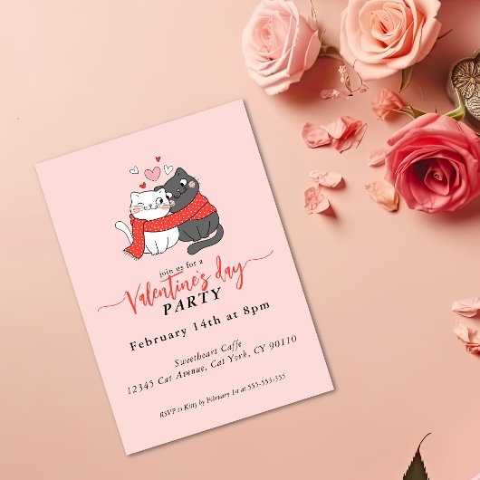 Cute Cats In Love Valentines Day Party Invitation