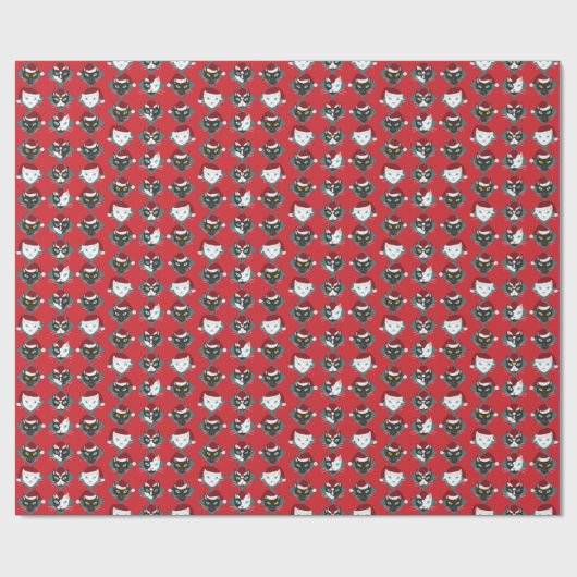 Cute Cats in Santa Hats Kerstfeestdag Cadeaupapier (Vlak)