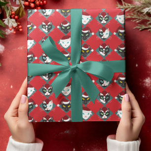 Cute Cats in Santa Hats Kerstfeestdag Cadeaupapier