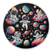 Cute Cats in Space Knob. Keramische Knop (Voorkant)