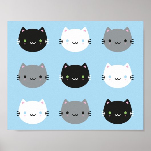 Cute Cats & Kawaii Kittens (blauw) Poster (Voorkant)