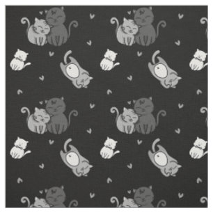 Cute Cats on Black Cheeky Witch® Cat Lovers Stof