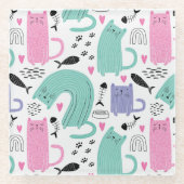 Cute Cats Pattern Glazen Onderzetter (Voorkant)