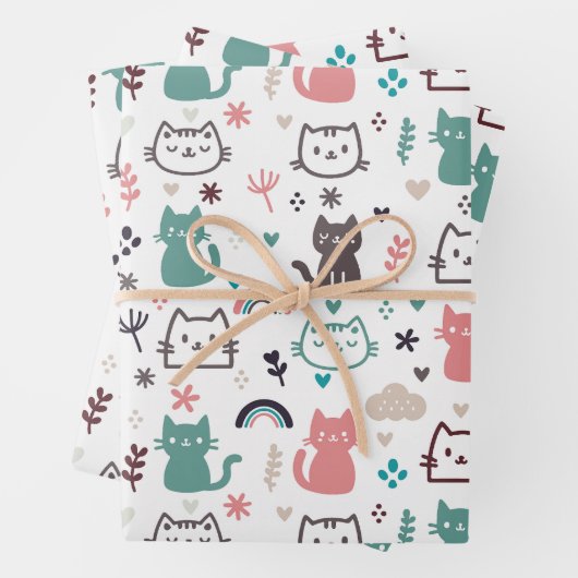 Cute Cats Pattern Inpakpapier Vel (In situ)