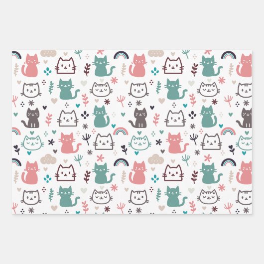 Cute Cats Pattern Inpakpapier Vel (Voorkant)