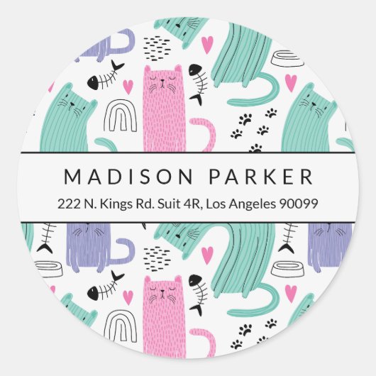Cute Cats Pattern Ronde Sticker (Voorkant)