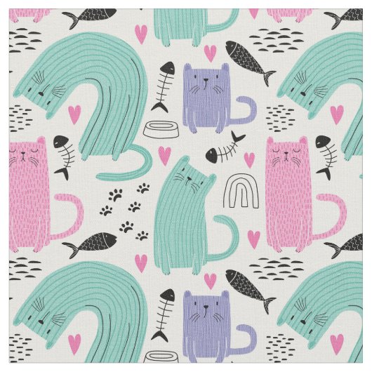 Cute Cats Pattern Stof (Close Up)