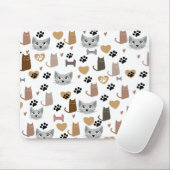 Cute Cats & Paw and Hearts Print Pattern Muismat (Met muis)