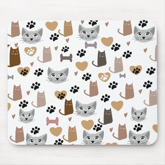 Cute Cats & Paw and Hearts Print Pattern Muismat (Voorkant)