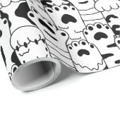 Cute Cats Paws Pattern Black White Cadeaupapier (Rol Hoek)