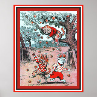 Cute Cats Picking Apples Louis Wain copy Poster