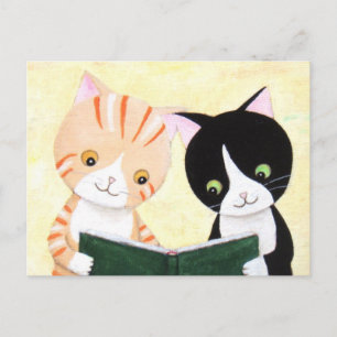 Cute Cats Reading Books Post Card Briefkaart