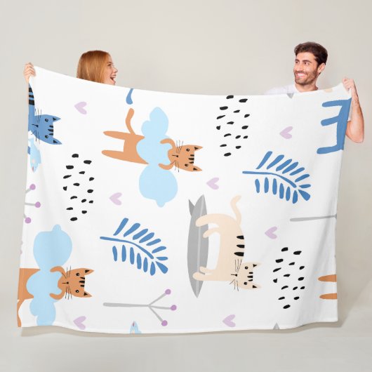 Cute Cats Seamless Patroon Fleece Deken (In situ)