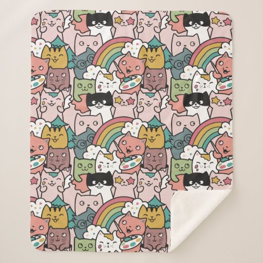 Cute Cats Sherpa Blanket Deken (Voorkant)