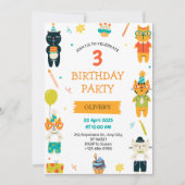 Cute Cats Trois 3e anniversaire Invitation de fête (Devant)