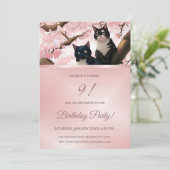 Cute Cats | Uitnodiging voor Cherry Blossom Girls (Staand voorkant)
