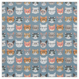 Cute Cats Wearing Glasses Pattern Stof