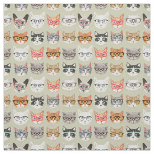 Cute Cats Wearing Glasses Pattern Stof