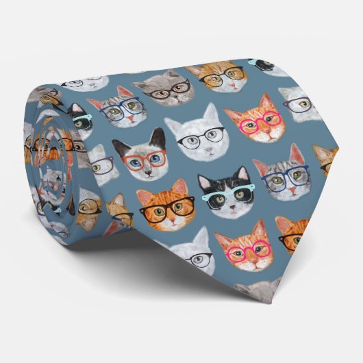Cute Cats Wearing Glasses Pattern Stropdas (Opgerold)