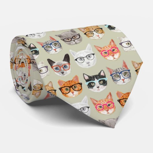 Cute Cats Wearing Glasses Pattern Stropdas (Opgerold)