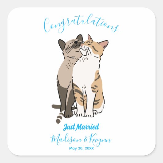 Cute Cats Wedding Vierkante Sticker (Voorkant)