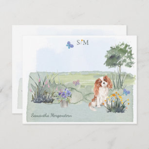 Cute Cavalier King Charles Dog Monogram Naam   Notitiekaartje