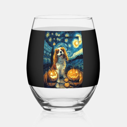 Cute Cavalier King Charles Spaniel Dog Halloween J Wijnglas Zonder Voet (Voorkant)