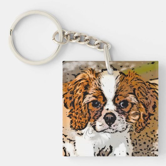 Cute Cavalier Puppy Sleutelhanger (voorkant)