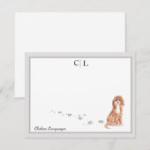 Cute Cavapoo Dog Gray Border Monogram Jouw naam Notitiekaartje (Voorkant / Achterkant)