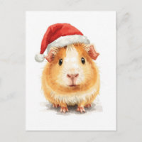 Cute Cavia in Kerstman Hoed Waterverf