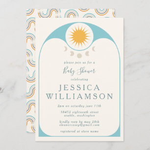 Cute Celestial Star en Moon in Blue Baby shower Kaart