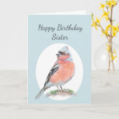 Cute Chaffinch Waterverf Birthday Zuster Kaart (Gele Bloem)
