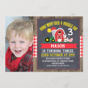 Cute Chalkboard Boerderij Photo Birthday Invitatio Kaart