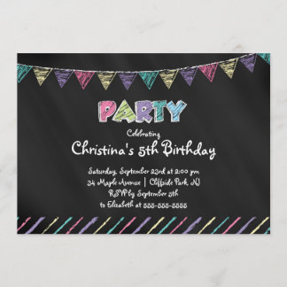 Cute Chalkboard Girls Birthday Party Invitation Kaart
